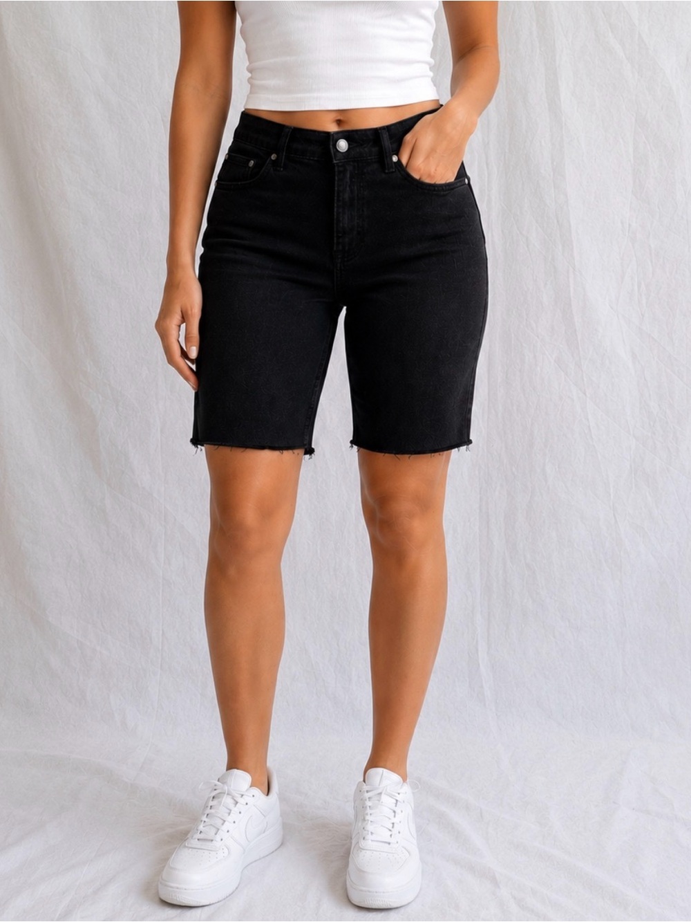 Y2k NWT Risen High-Rise Black Bermuda Denim Shorts